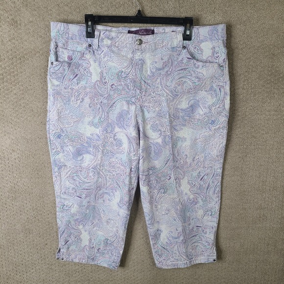Gloria Vanderbilt Jeans Womens 16W Purple Paisley Amanda Capri Denim Stretch - Picture 1 of 12